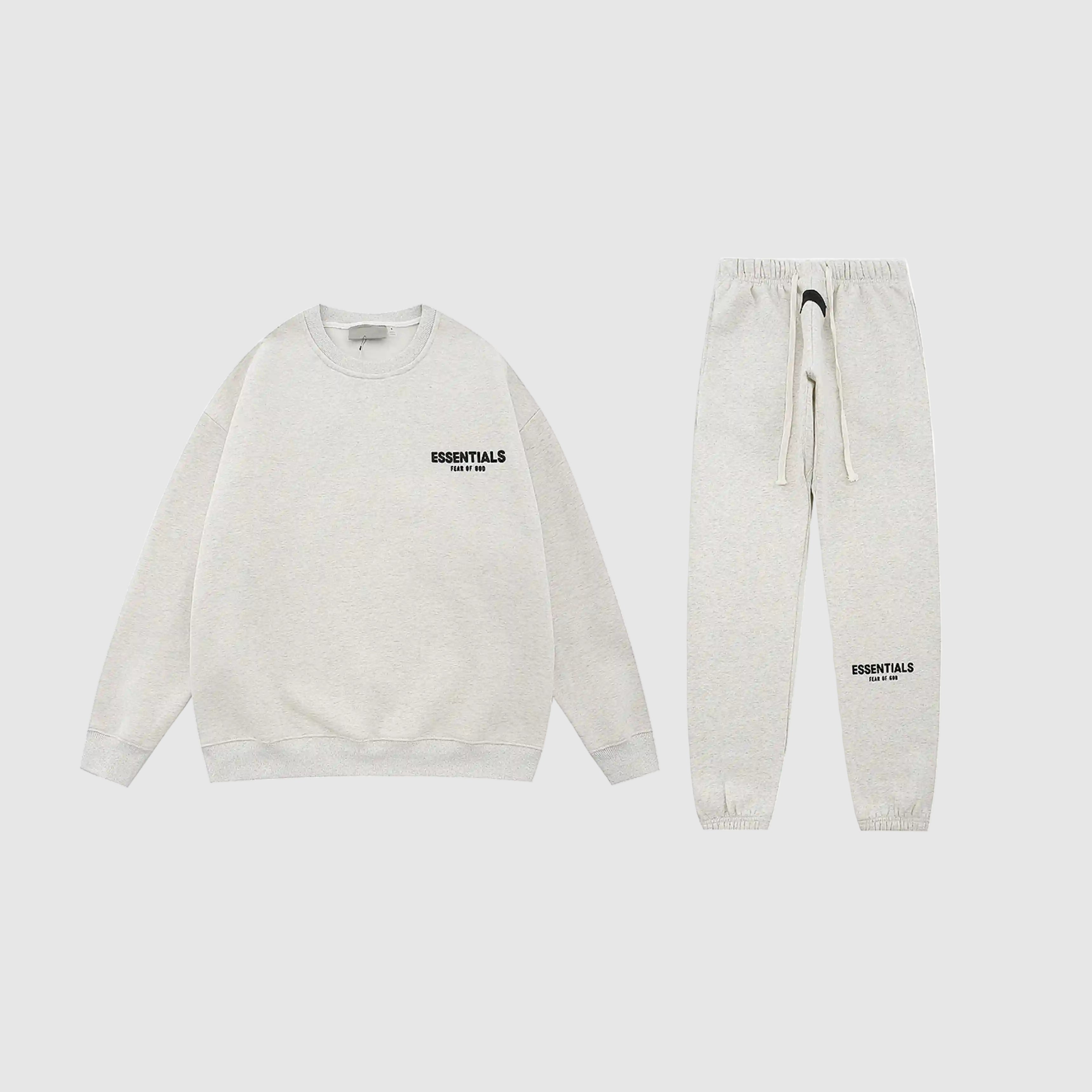 Fear of God White ESSENTIALS Clothing Light Heather Oatmeal Tracksuit 1