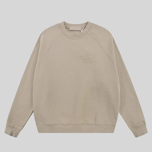 Fear of God Essentials heathered grey crewneck sweatshirt front view core fleece