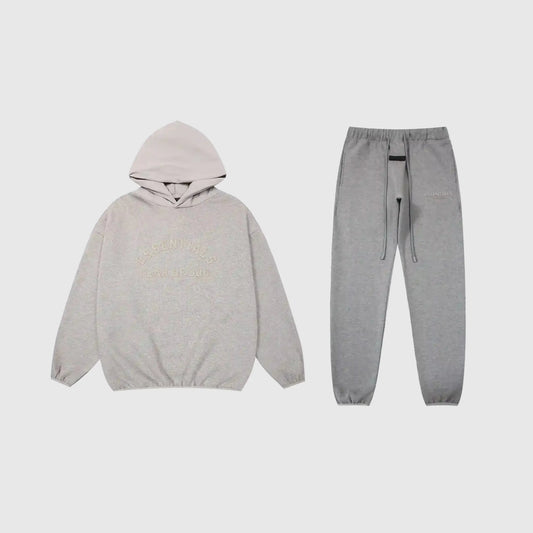 Essentials Light Heather Oatmeal Hoodie Set front view – Fear of God matching set