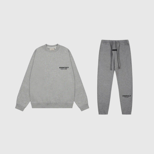 Essentials Dark Heather Oatmeal Hoodie Set front view – Fear of God matching set