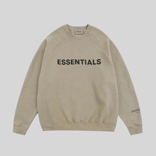 Fear of God Essentials heathered grey crewneck sweatshirt front view core fleece