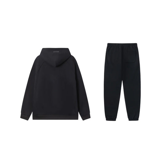 Essentials black timeless comfort fleece hoodie with soft interior detail by Fear Of God