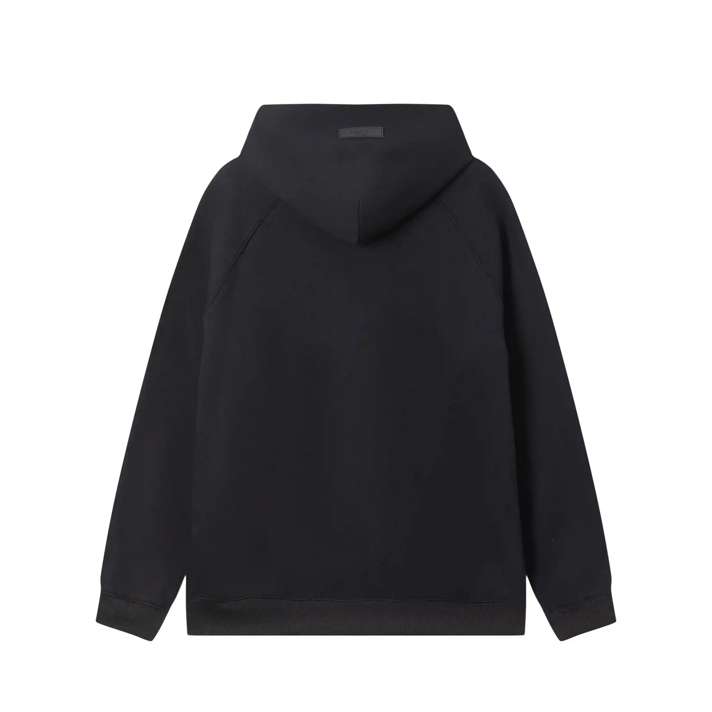Design details of Essentials black timeless comfort fleece tracksuit by Fear Of God
