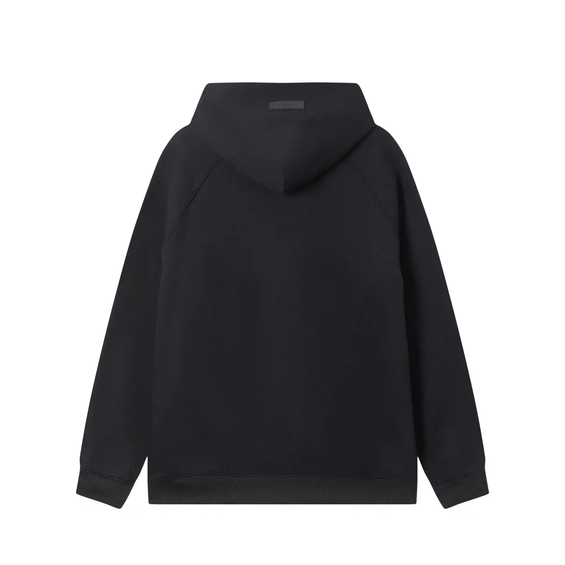 Design details of Essentials black timeless comfort fleece tracksuit by Fear Of God