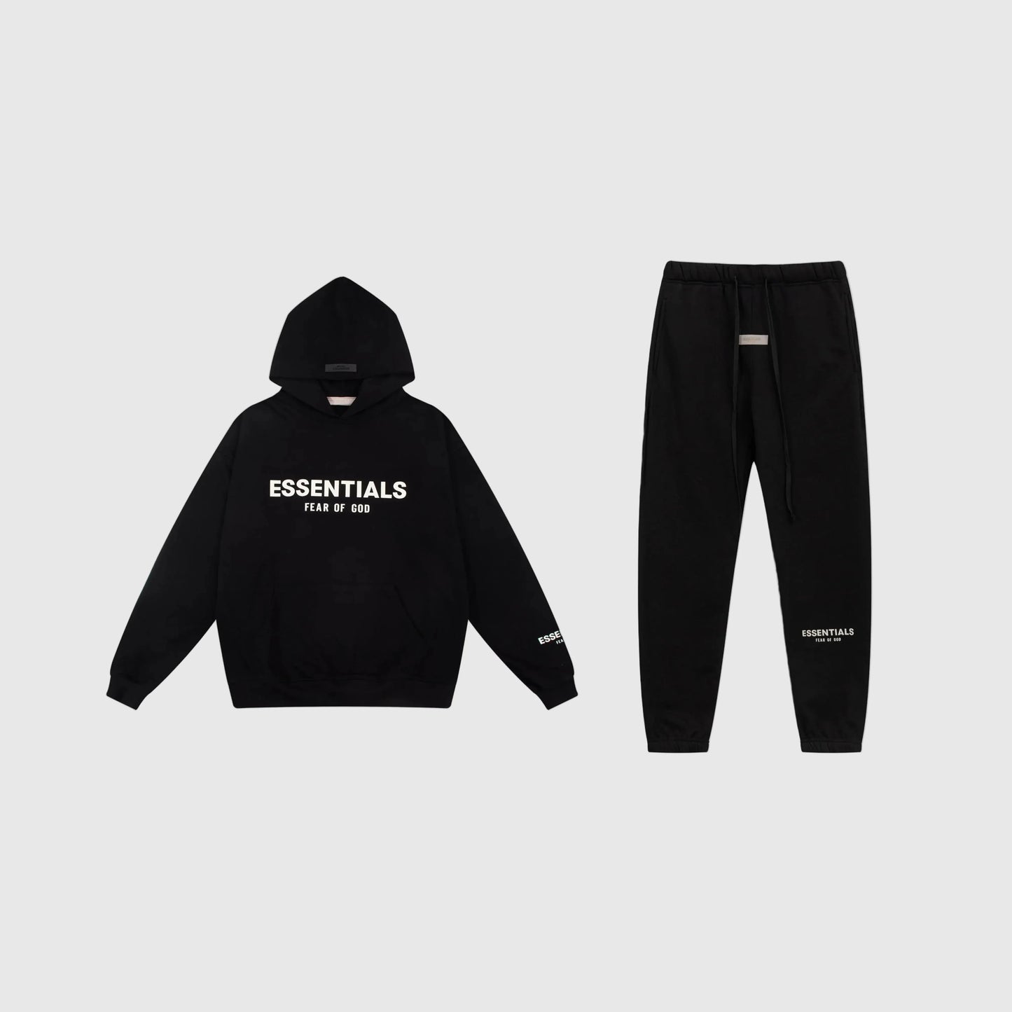 Essentials Black Hoodie Set front view – Fear of God matching set