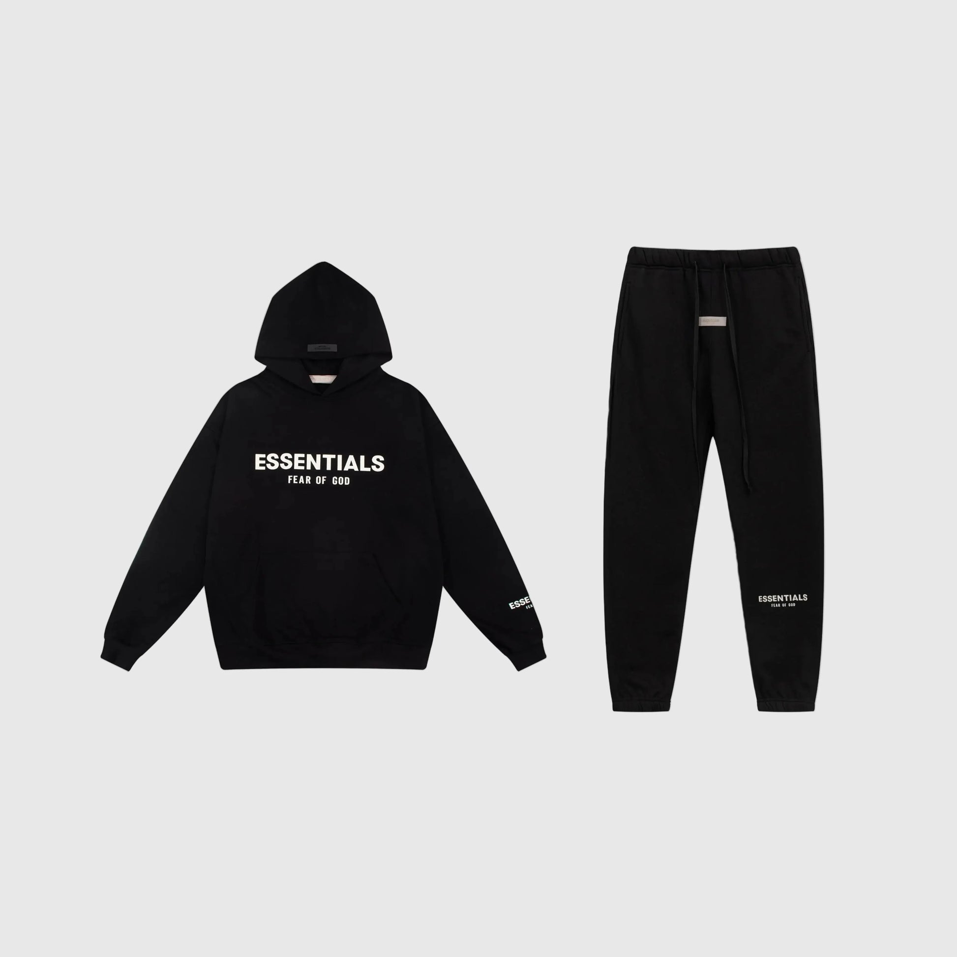 Essentials Black Hoodie Set front view – Fear of God matching set