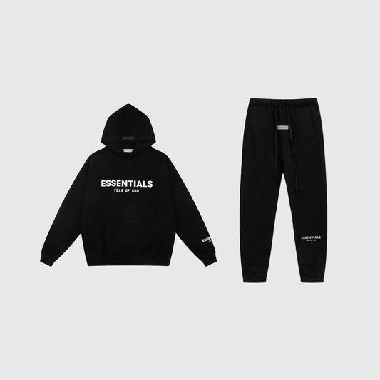 Essentials Black Hoodie Set front view – Fear of God matching set