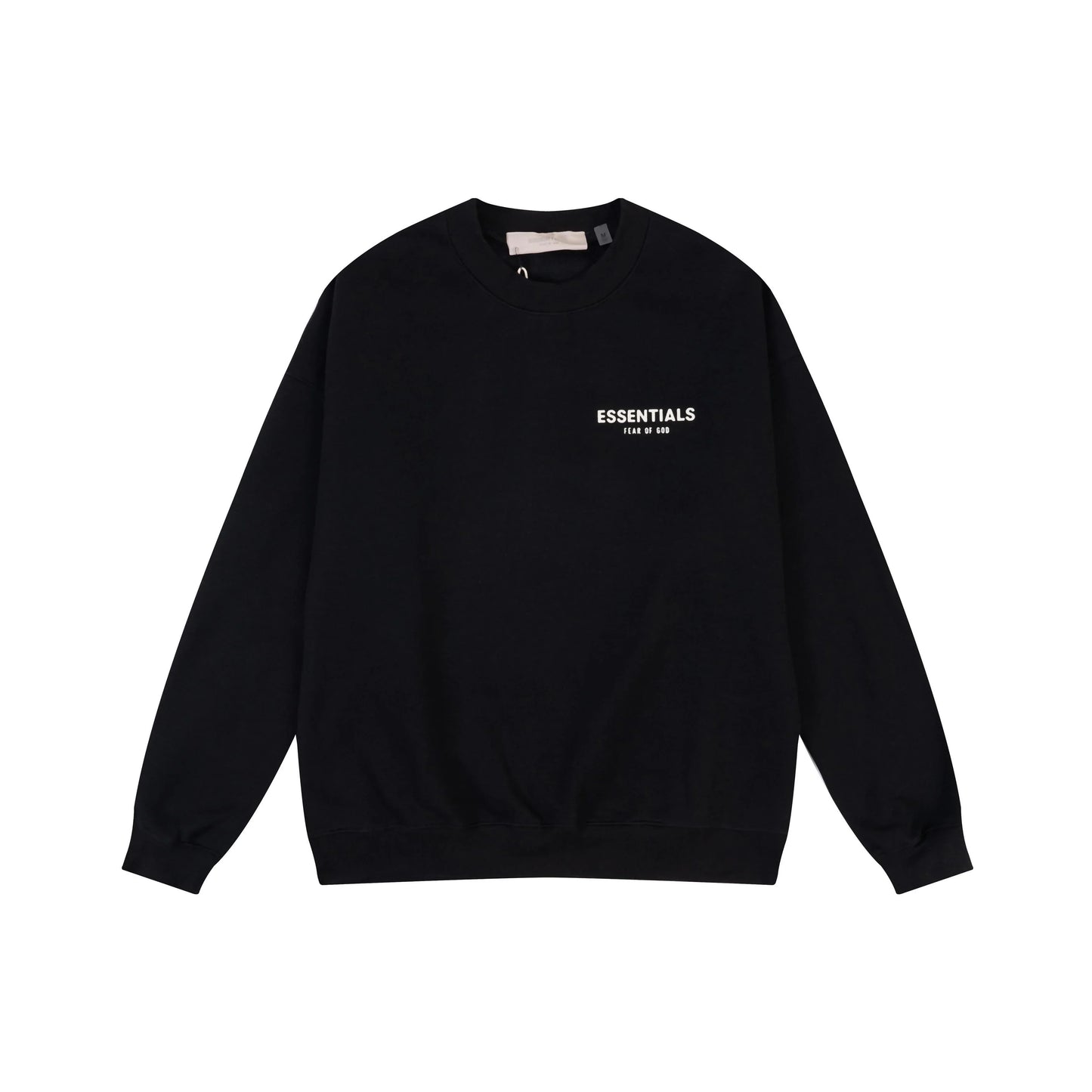 Black Essentials crewneck mock neckline and rib-knit cuff detail