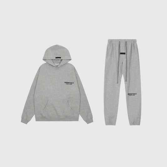 Essentials Dark Heather Oatmeal Hoodie Set front view – Fear of God matching set