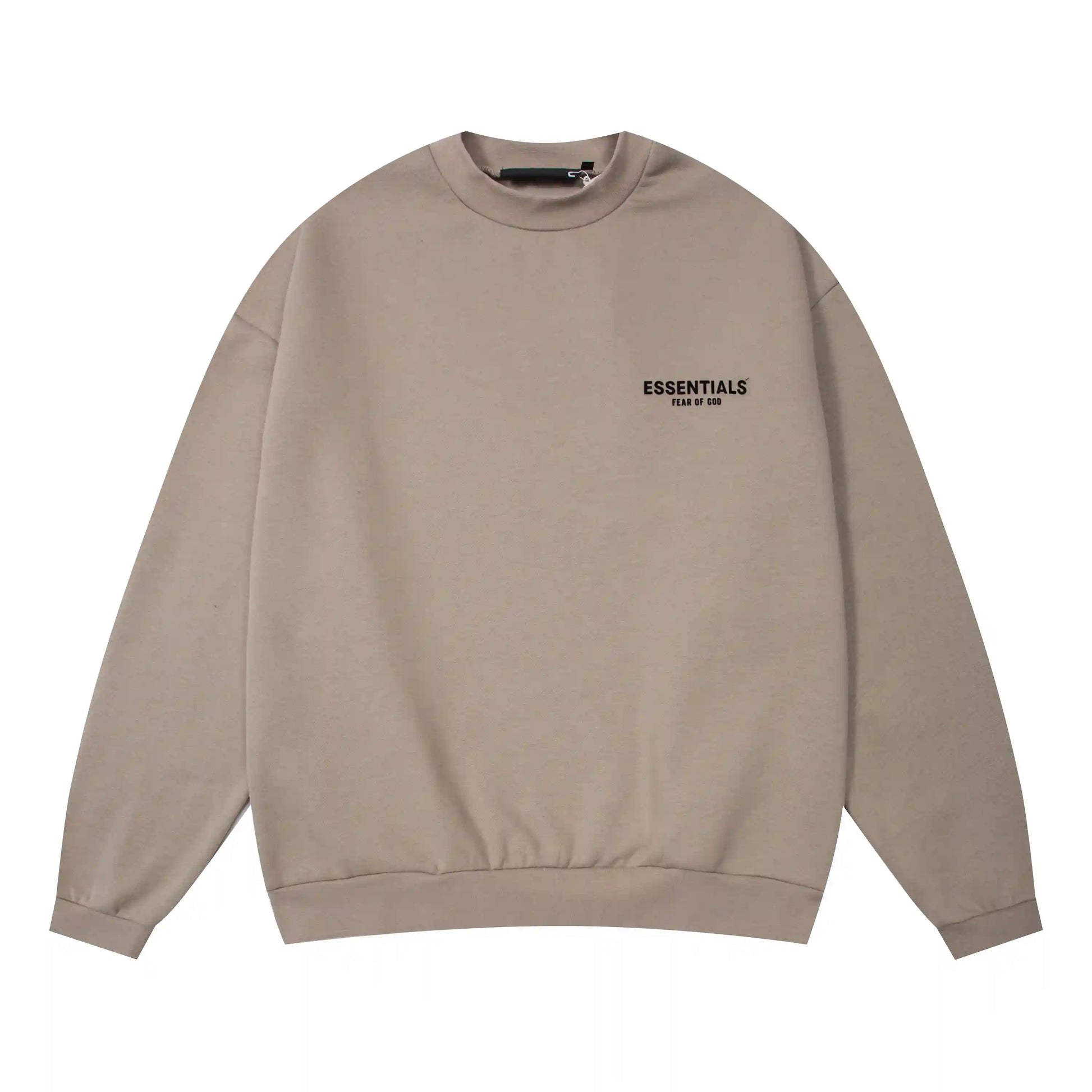 Essentials Sandrift hoodie set branding detail close-up