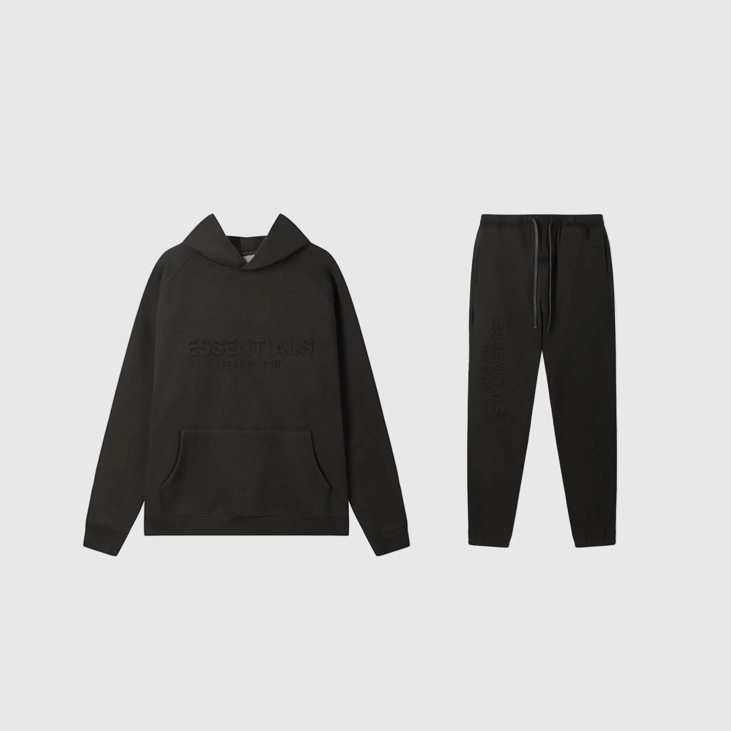 Essentials black elevated fleece tracksuit set with relaxed fit by Fear Of God

