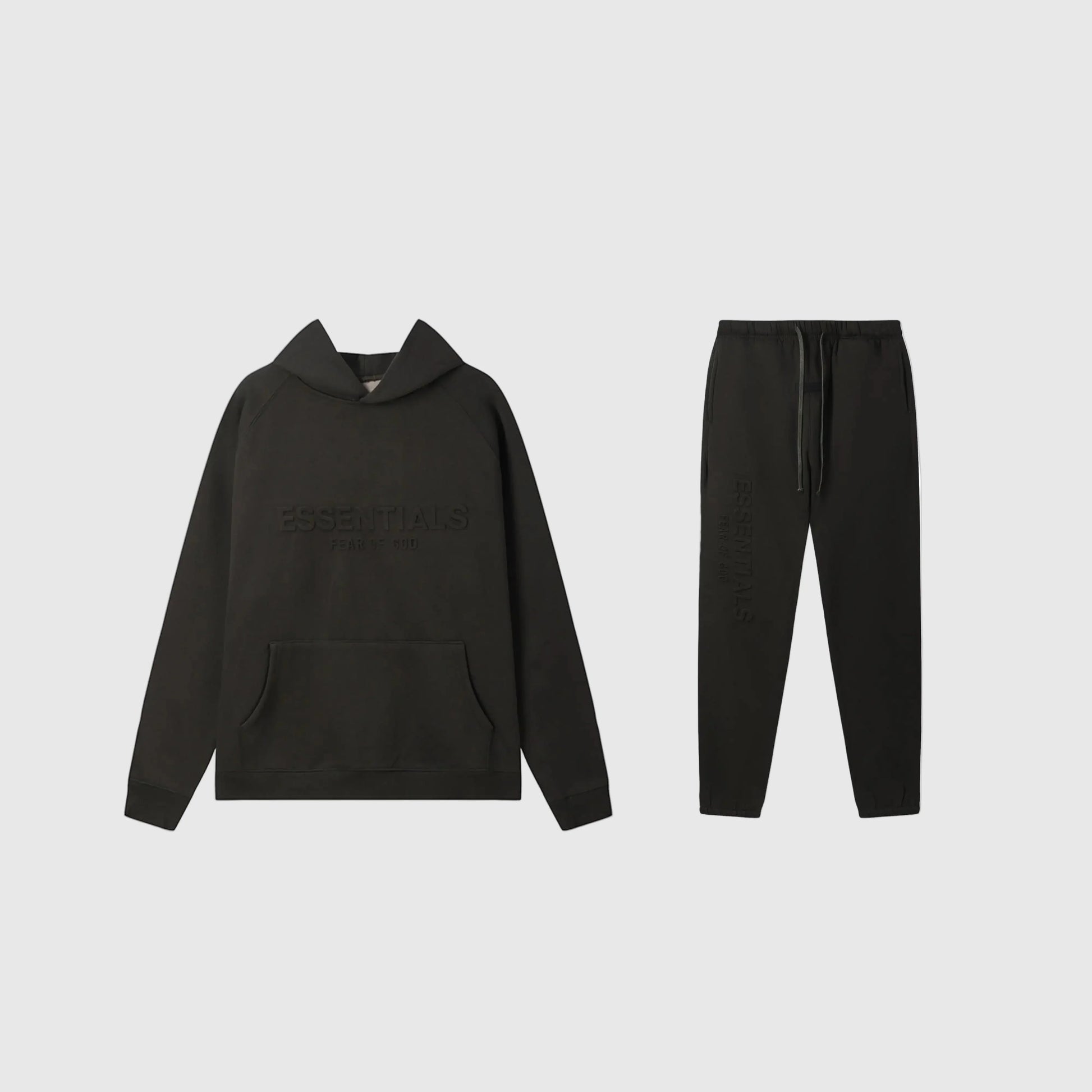 Essentials black elevated fleece tracksuit set with relaxed fit by Fear Of God

