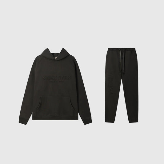 Essentials black elevated fleece tracksuit set with relaxed fit by Fear Of God

