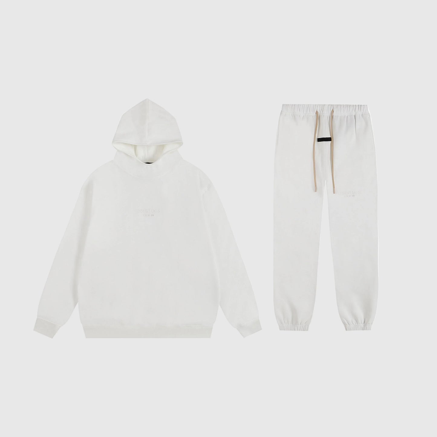 Fear of God Essentials cloud dance tracksuit front view hoodie and joggers