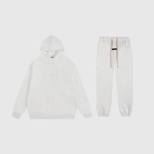 Fear of God Essentials cloud dance tracksuit front view hoodie and joggers