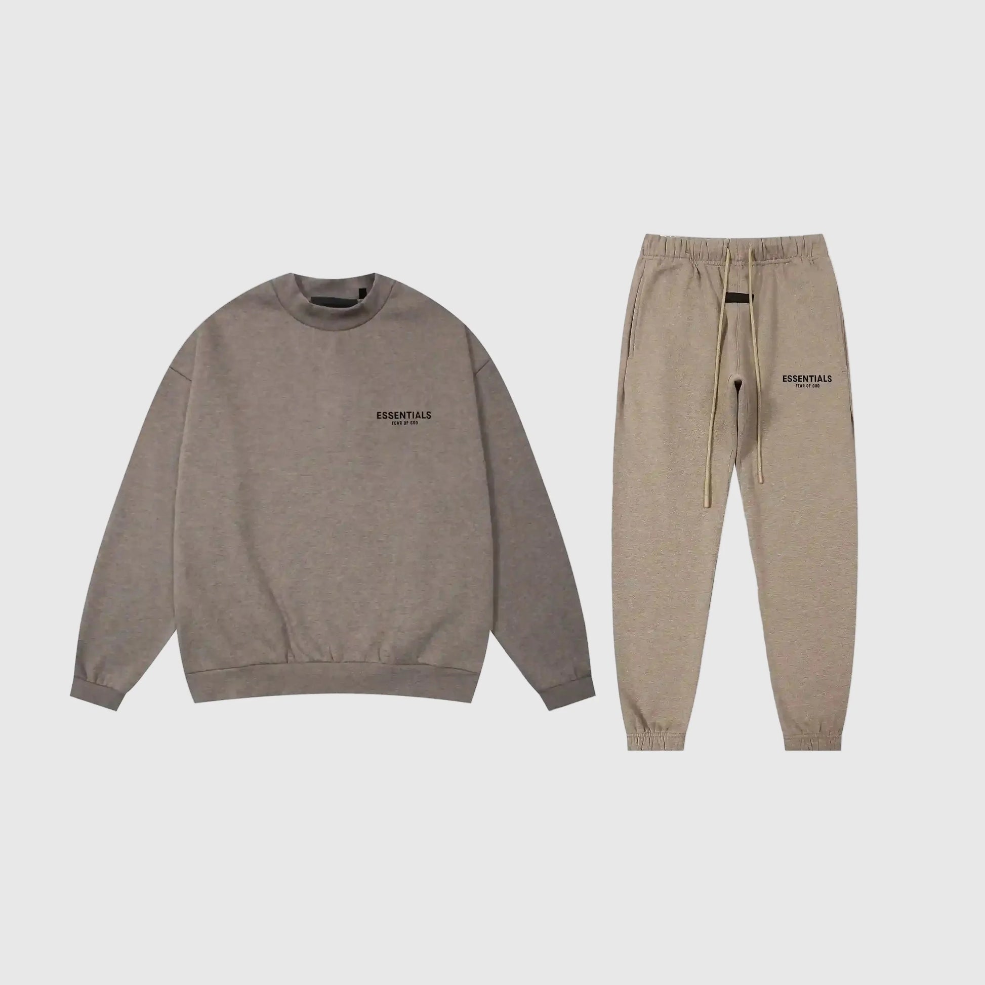 Essentials heathered grey core fleece tracksuit front view by Fear Of God
