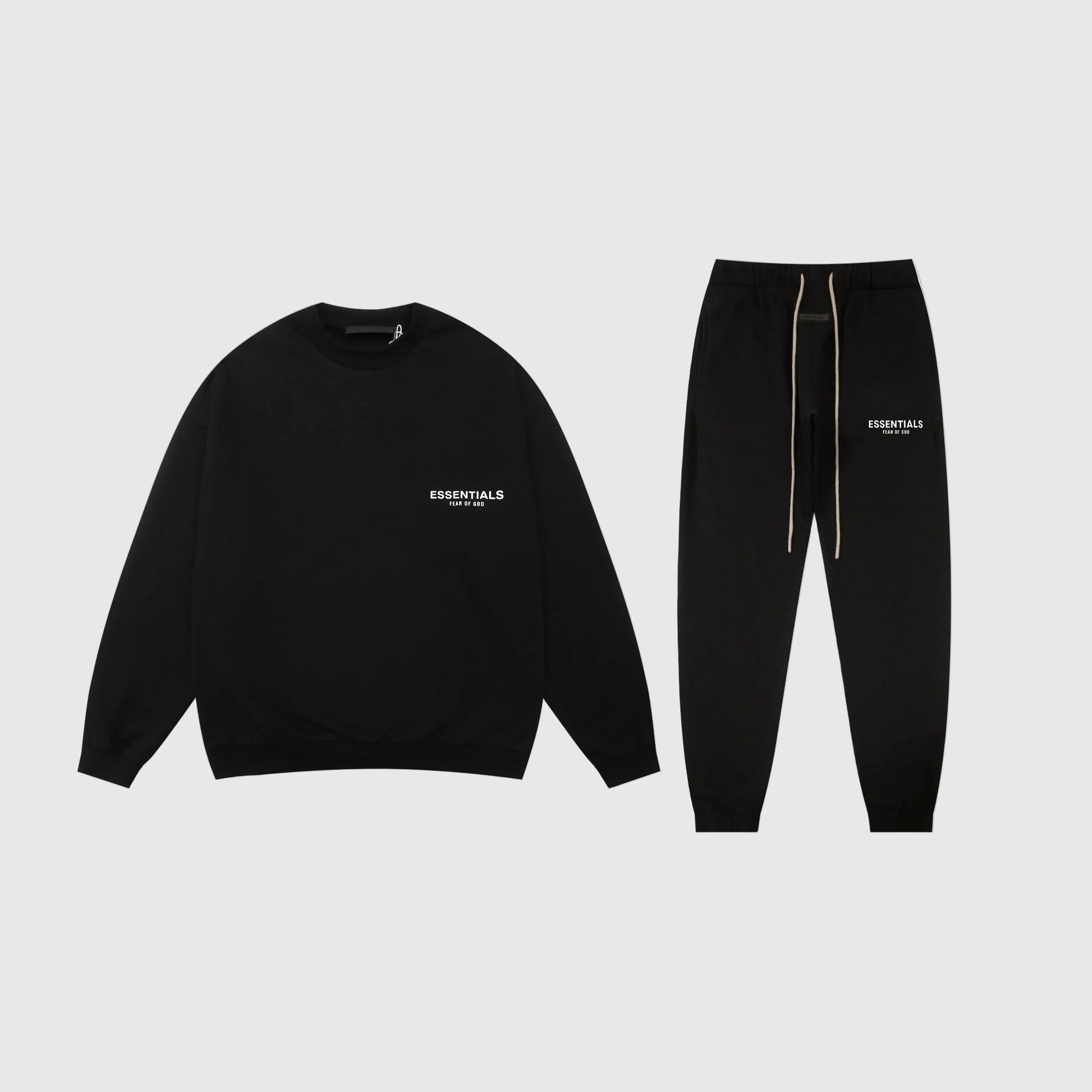 Essentials black classic everyday fleece tracksuit set with relaxed fit by Fear Of God