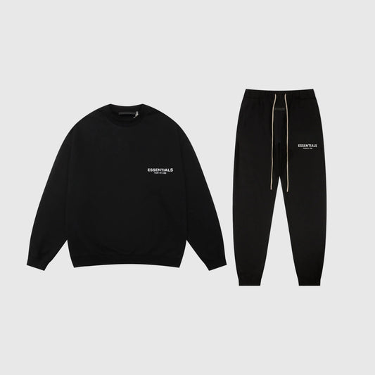 Essentials black classic everyday fleece tracksuit set with relaxed fit by Fear Of God