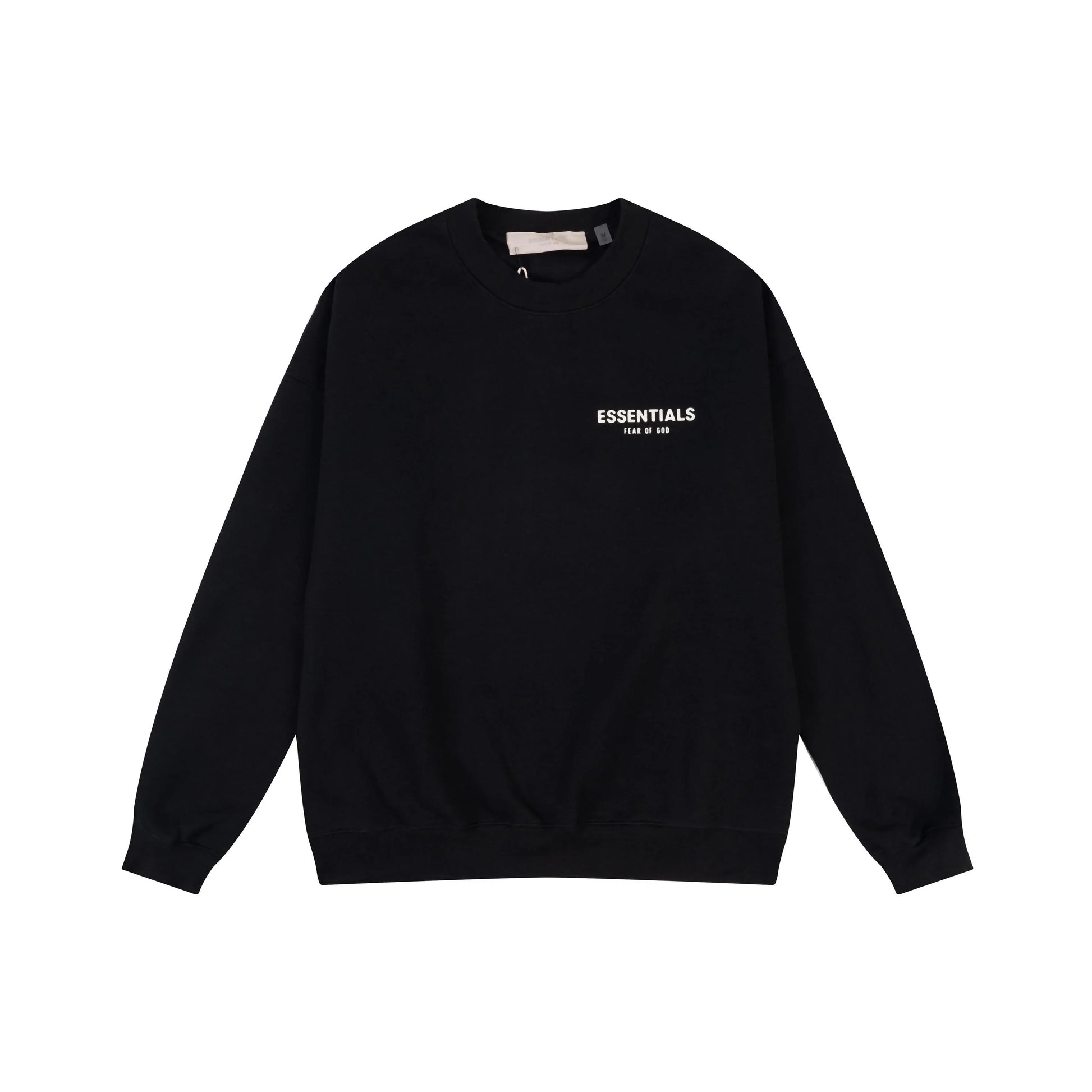 Black Essentials crewneck mock neckline and rib-knit cuff detail