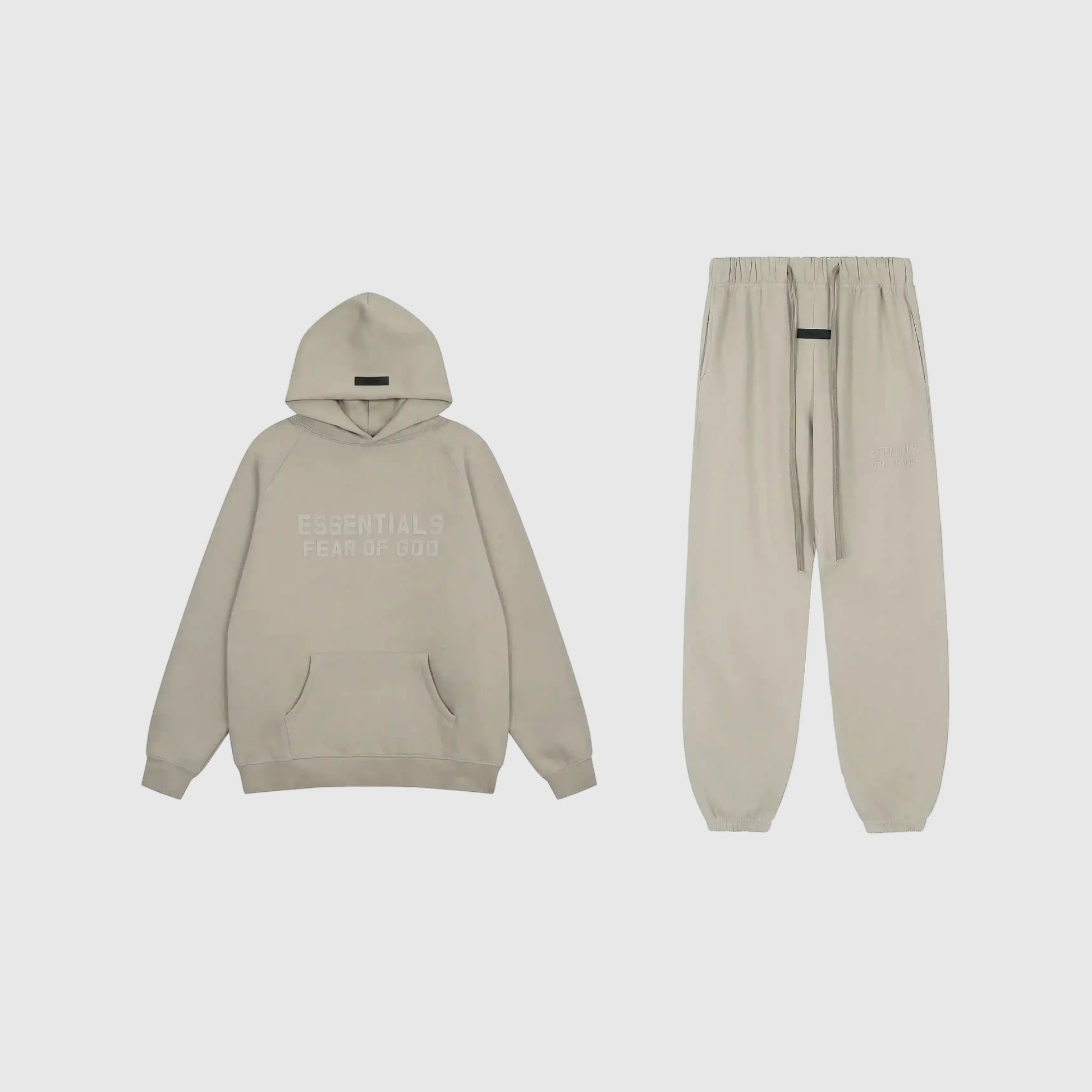 Essentials Pastel Grey Hoodie Set front view – Fear of God matching set