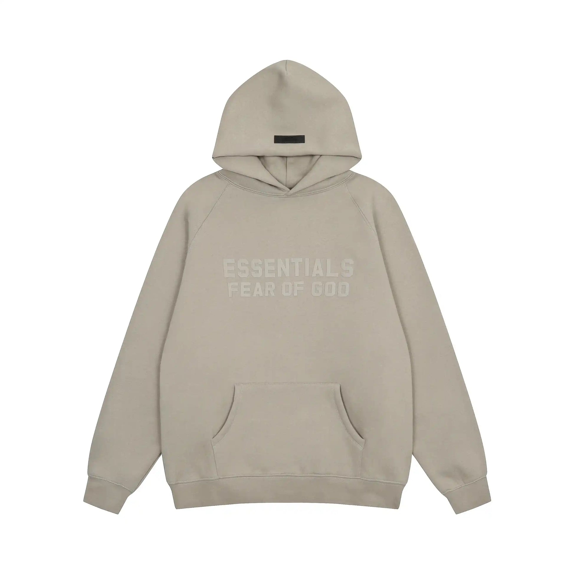 Essentials Pastel Grey hoodie set branding detail close-up