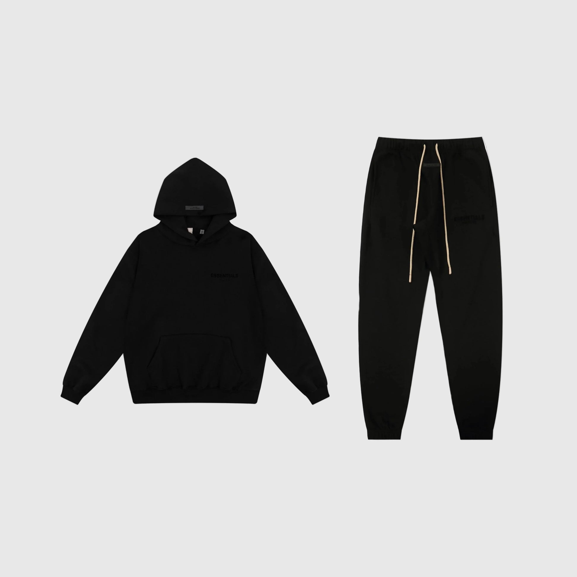 Essentials black relaxed everyday fleece tracksuit set with relaxed fit by Fear Of God