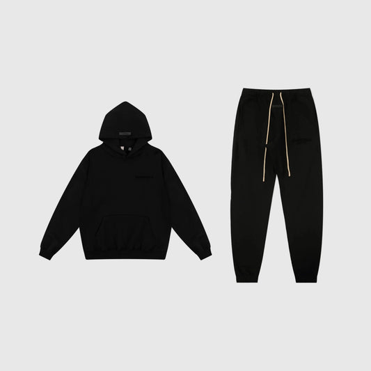 Essentials black relaxed everyday fleece tracksuit set with relaxed fit by Fear Of God