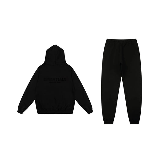 Essentials black relaxed everyday fleece hoodie with soft interior detail by Fear Of God