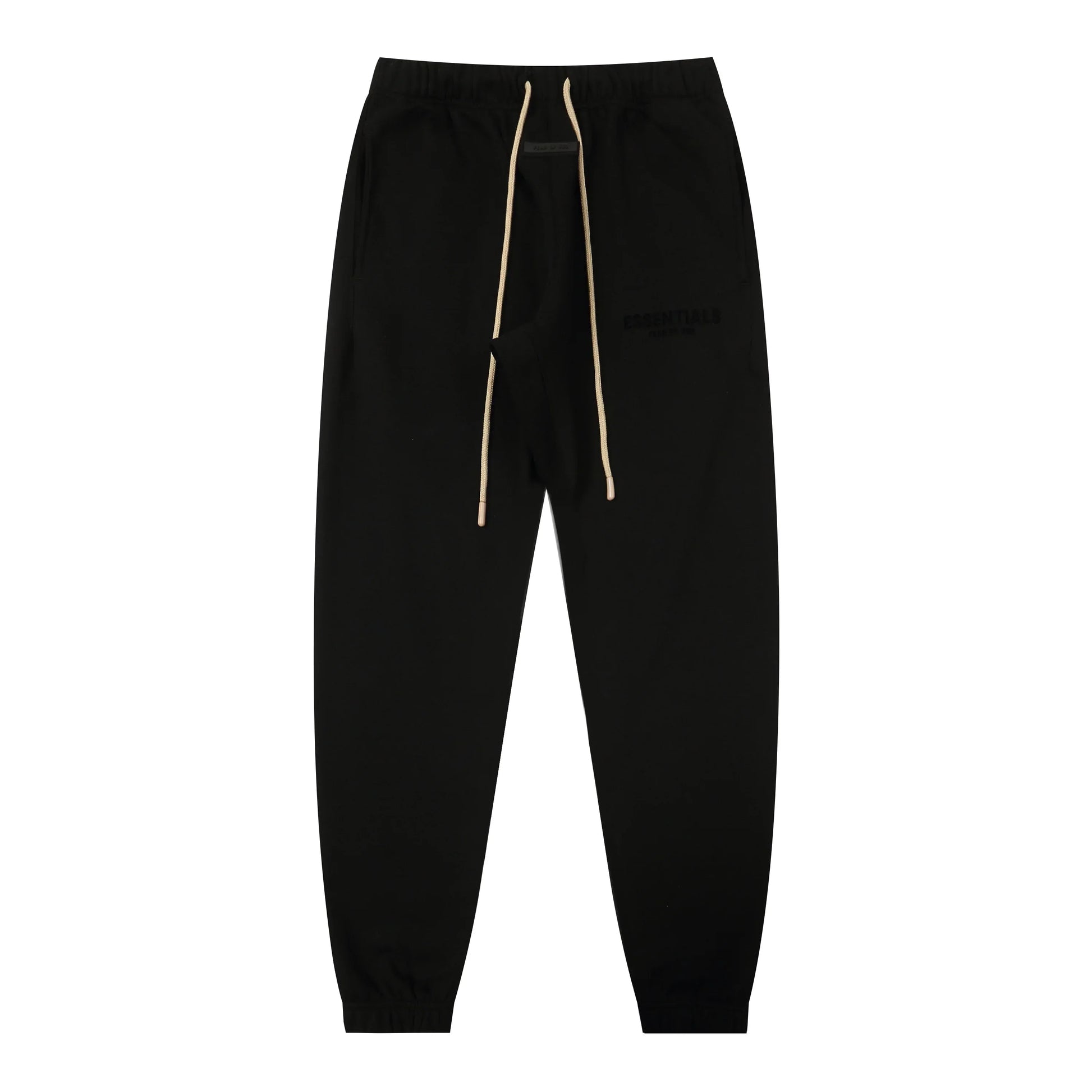 Back view of Essentials black relaxed everyday fleece tracksuit set by Fear Of God
