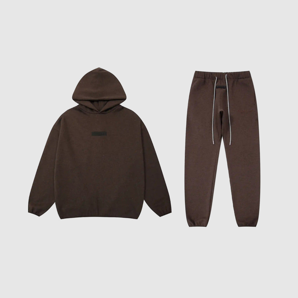 New Dark FEAR OF GOD ESSENTIALS Hooded Clothing Congo Brown Long Sleeve Tracksuit 1