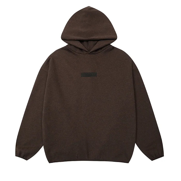 Congo brown Essentials hoodie center front rubberized black bar branding detail