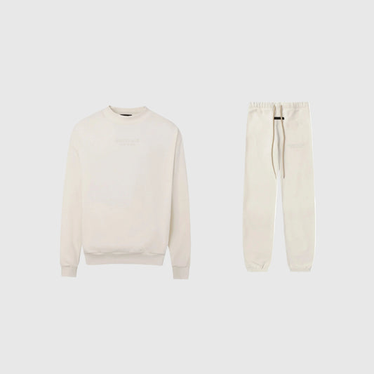 Fear of God Essentials cloud dance tracksuit front view hoodie and joggers