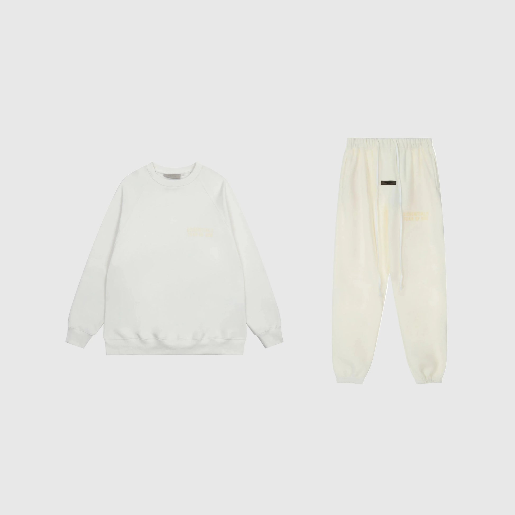 Fear of God Essentials cloud dance tracksuit front view crewneck and joggers