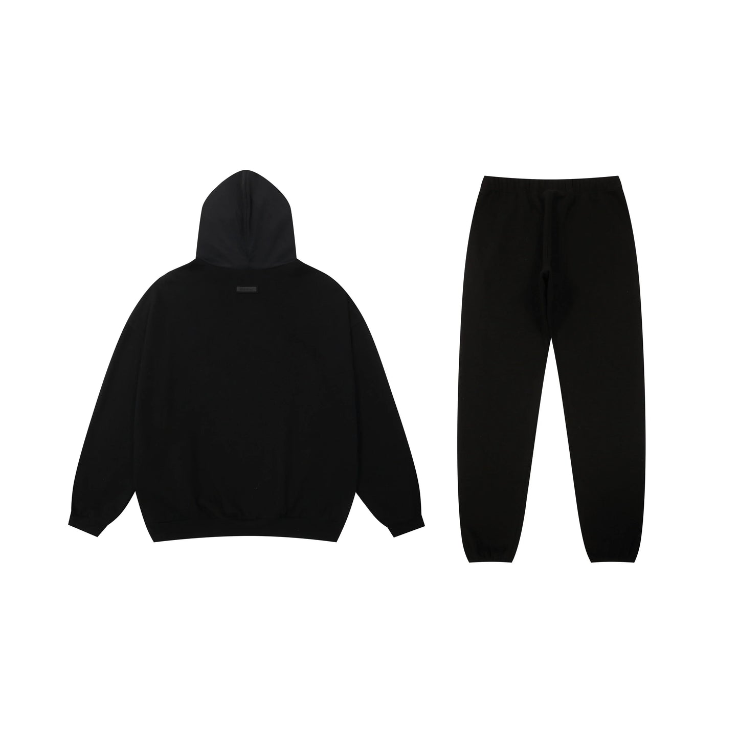 Essentials tracksuit black full set angled view relaxed fit
