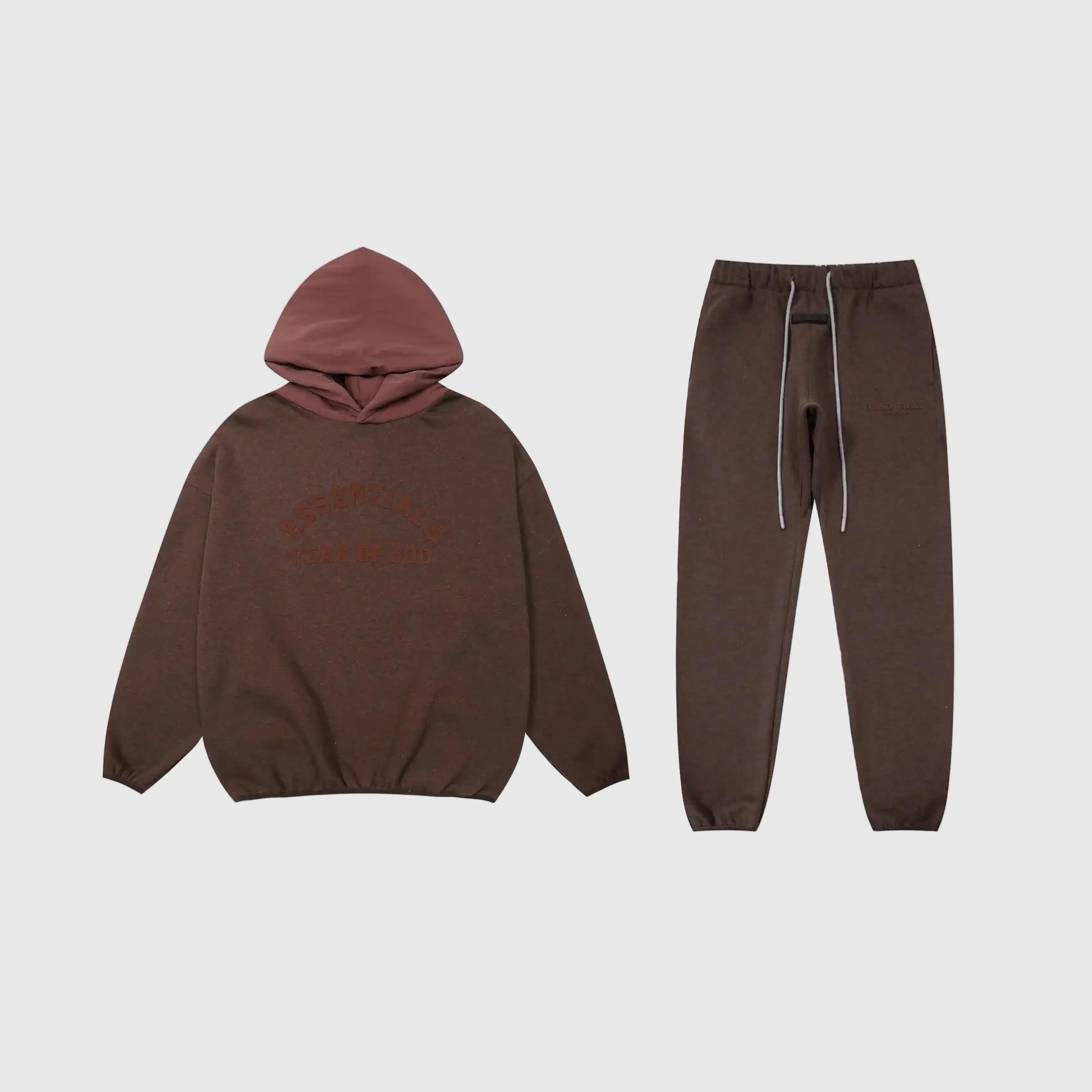 Essentials Congo Brown core fleece tracksuit front view by Fear Of God