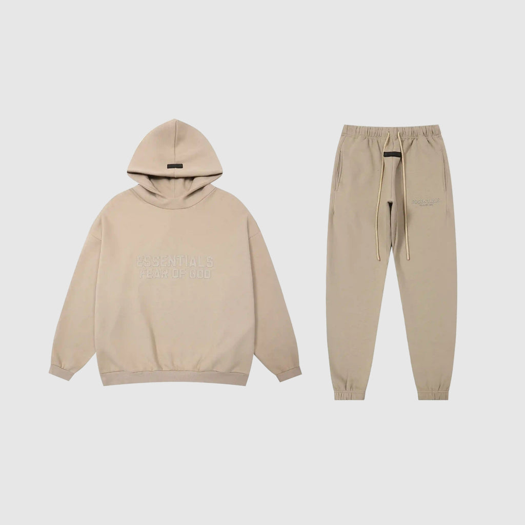 Plain FEAR OF GOD ESSENTIAS Hooded Clothing Pastel Grey Tracksuit 1
