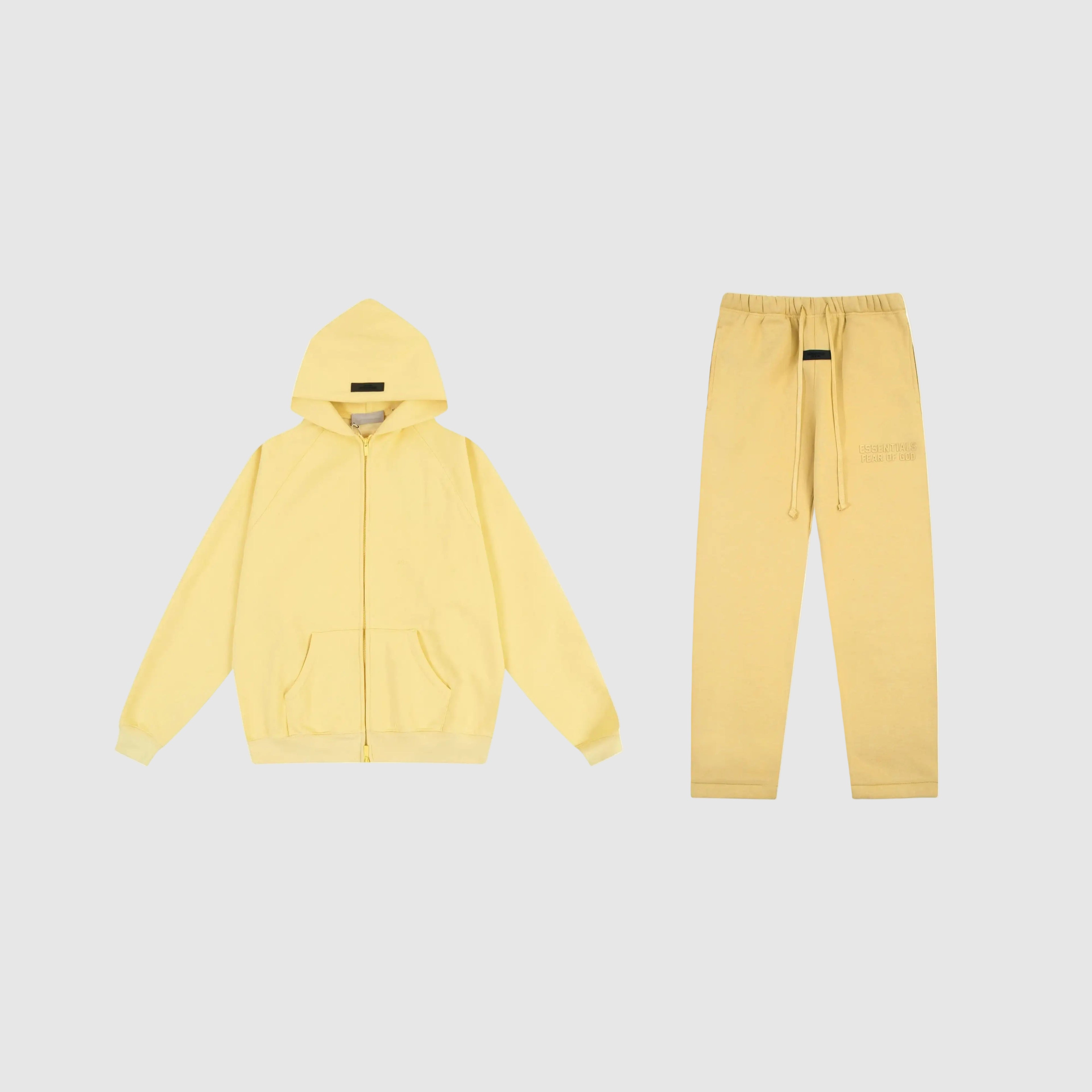 Pure Light FEAR OF GOD Hooded ESSENTIALS Clothing Garden Yellow Long Sleeve Tracksuit 1