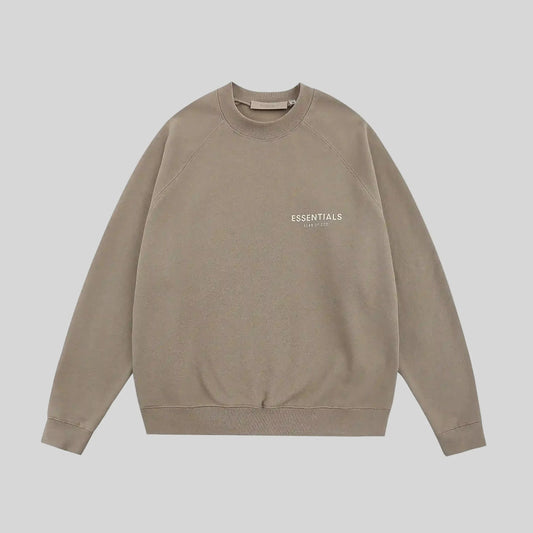 Fear of God Essentials sandrift sweatshirt front view classic fit crewneck