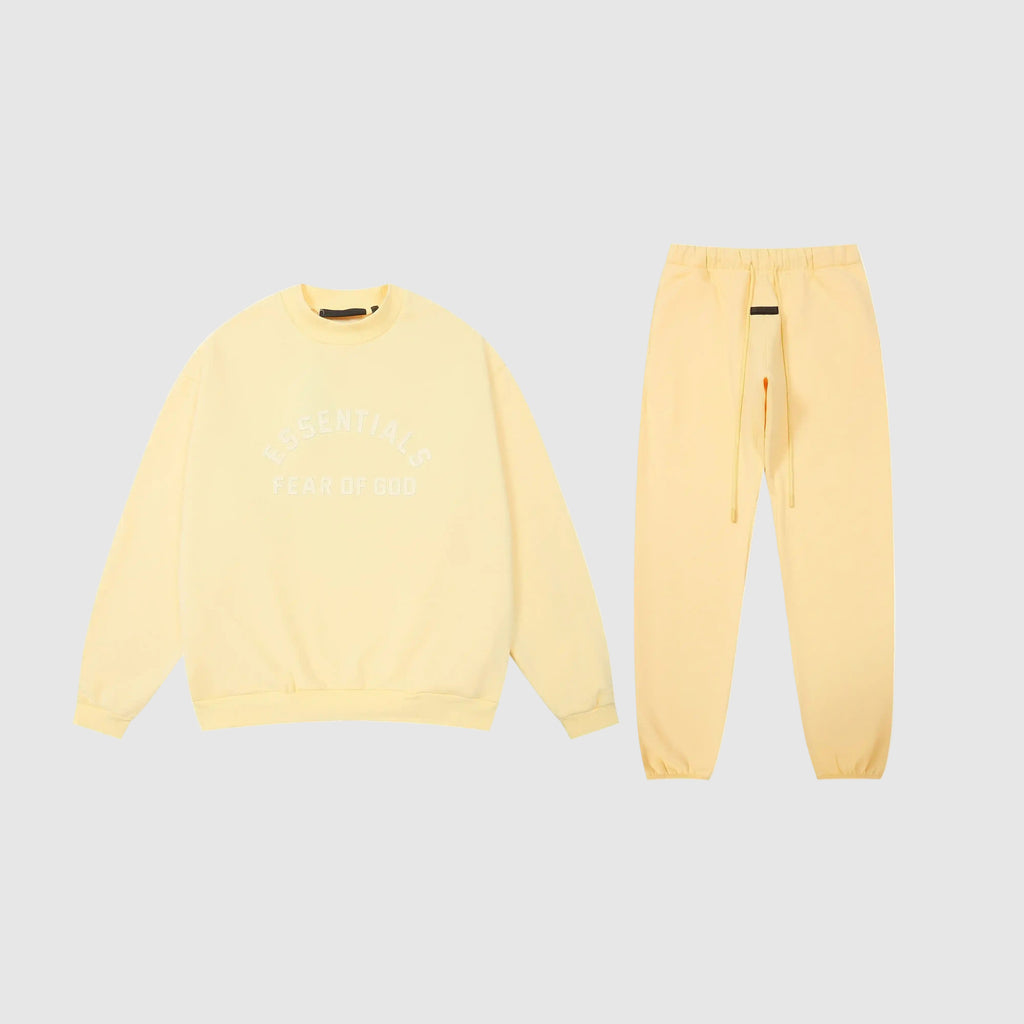 White Font ESSENTIALS FOG Clothing Garden Light Yellow Tracksuit 1