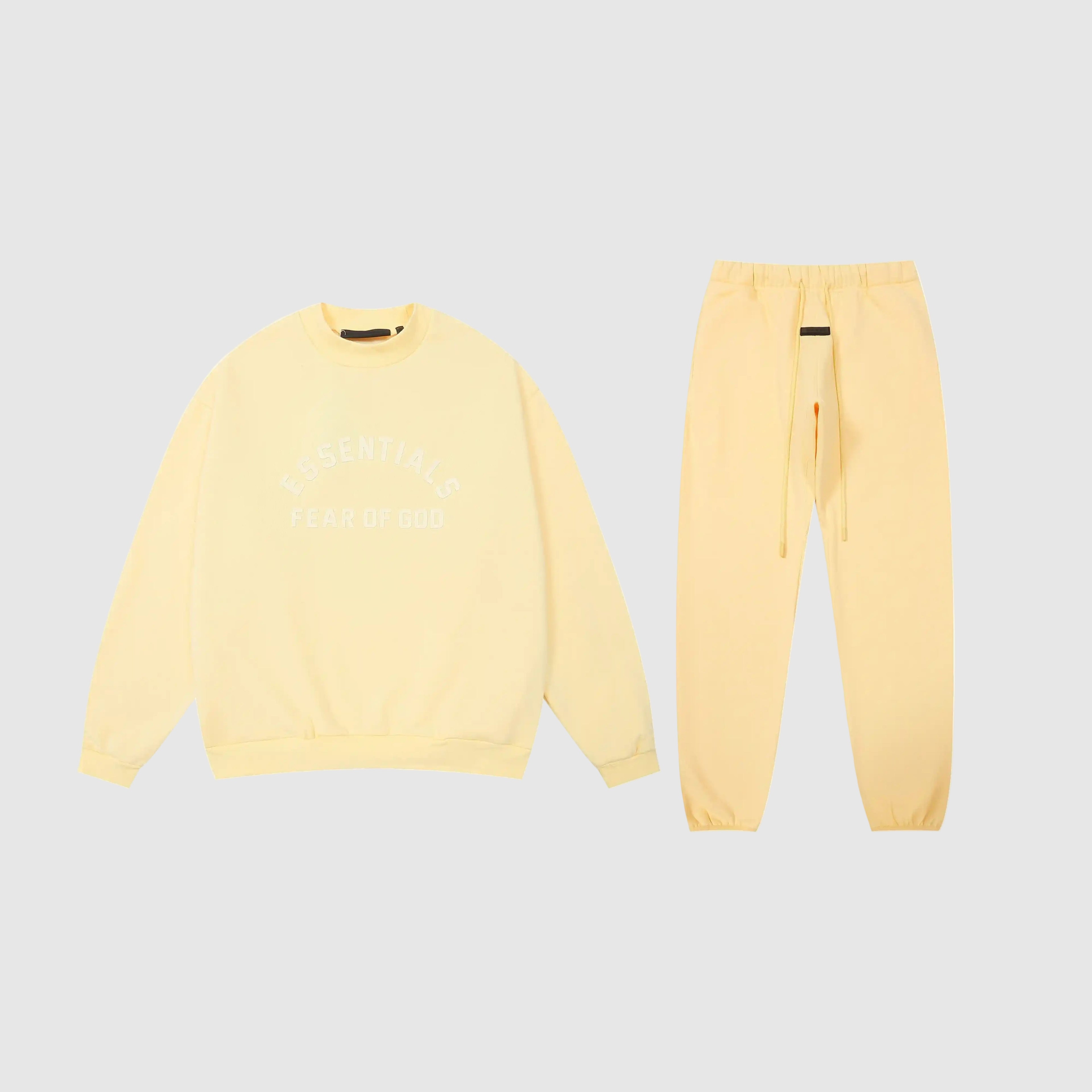 White Font ESSENTIALS FOG Clothing Garden Light Yellow Tracksuit 1