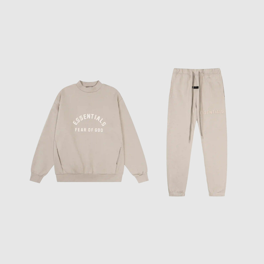 White Font ESSENTIALS FOG Clothing Oatmeal Tracksuit 1
