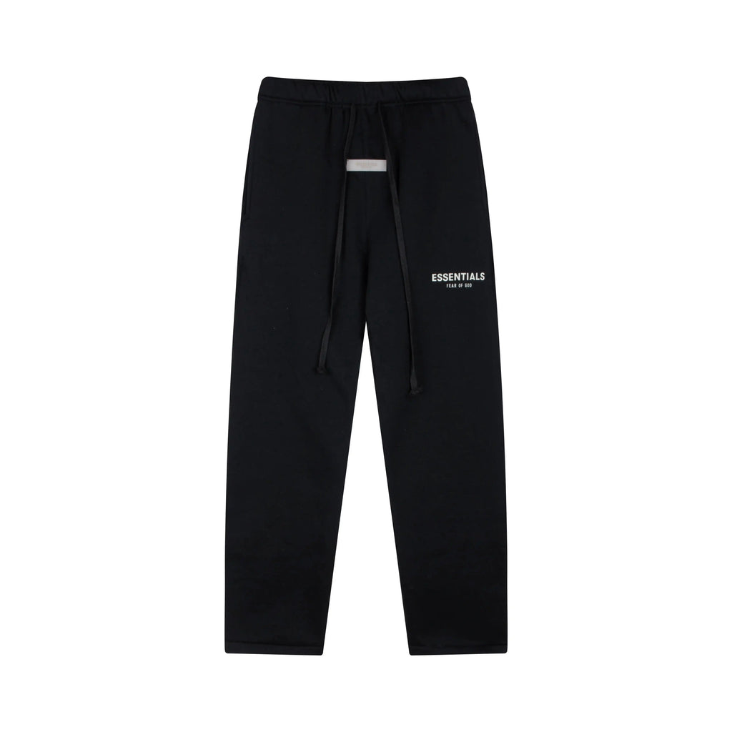 White Font Fear of God ESSENTIALS Clothing Black Hooded Tracksuit 5