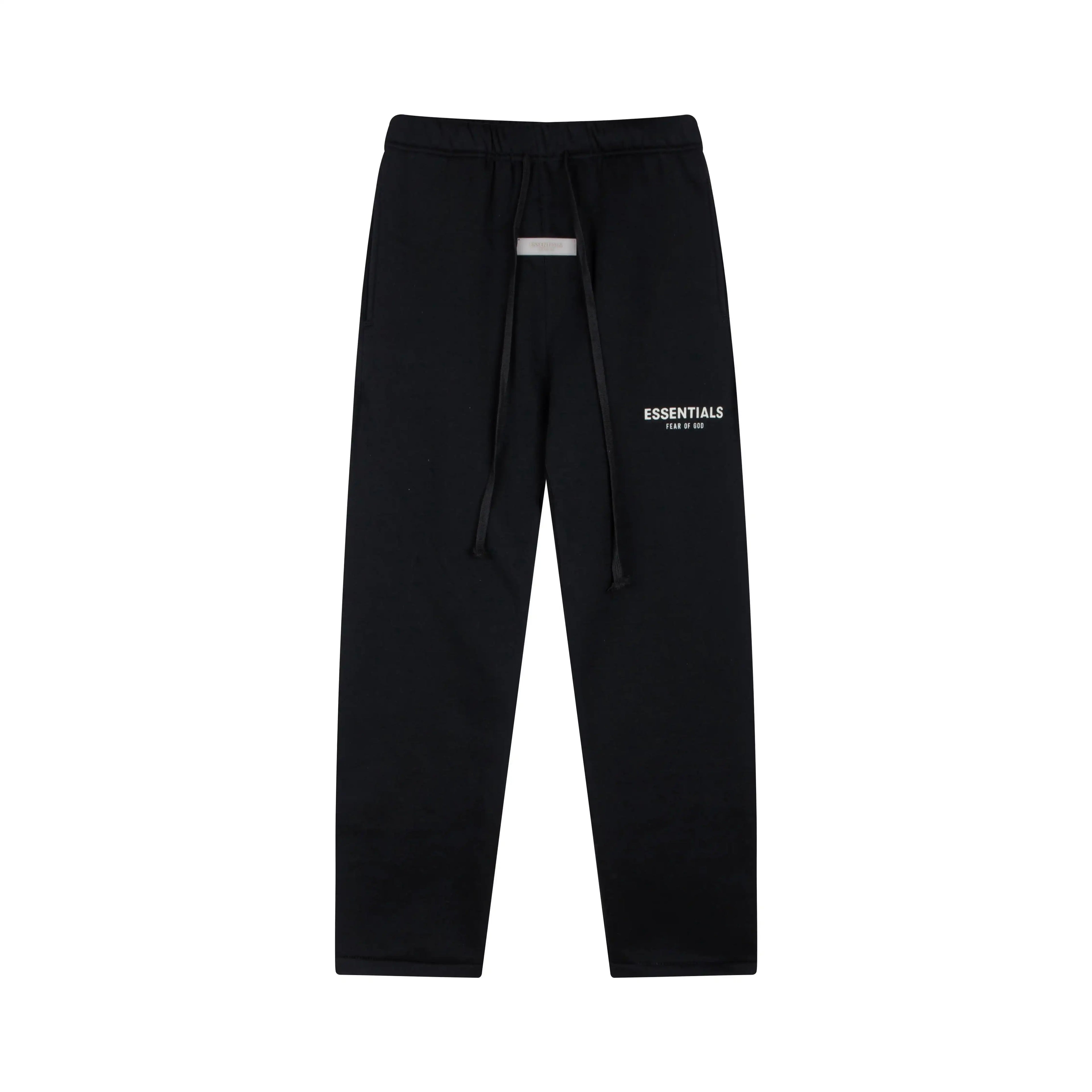 White Font Fear of God ESSENTIALS Clothing Black Hooded Tracksuit 5