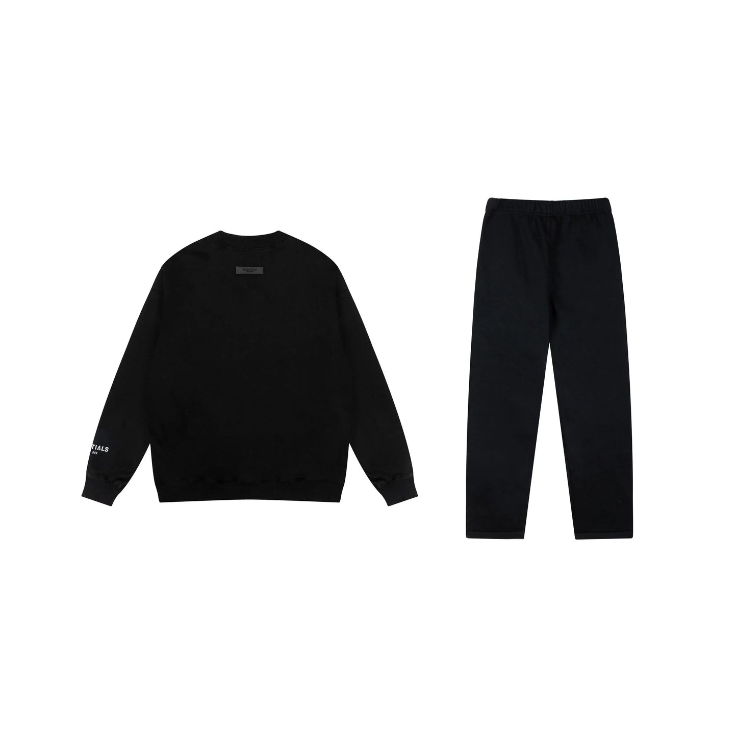 Essentials tracksuit black angled view relaxed fit crewneck set