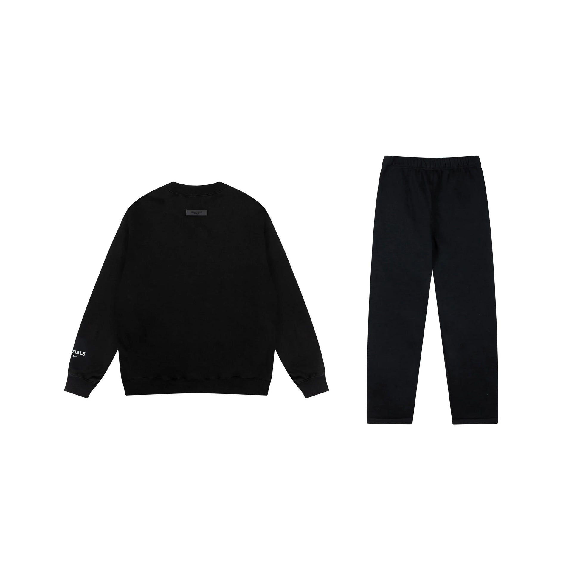 Essentials tracksuit black angled view relaxed fit crewneck set