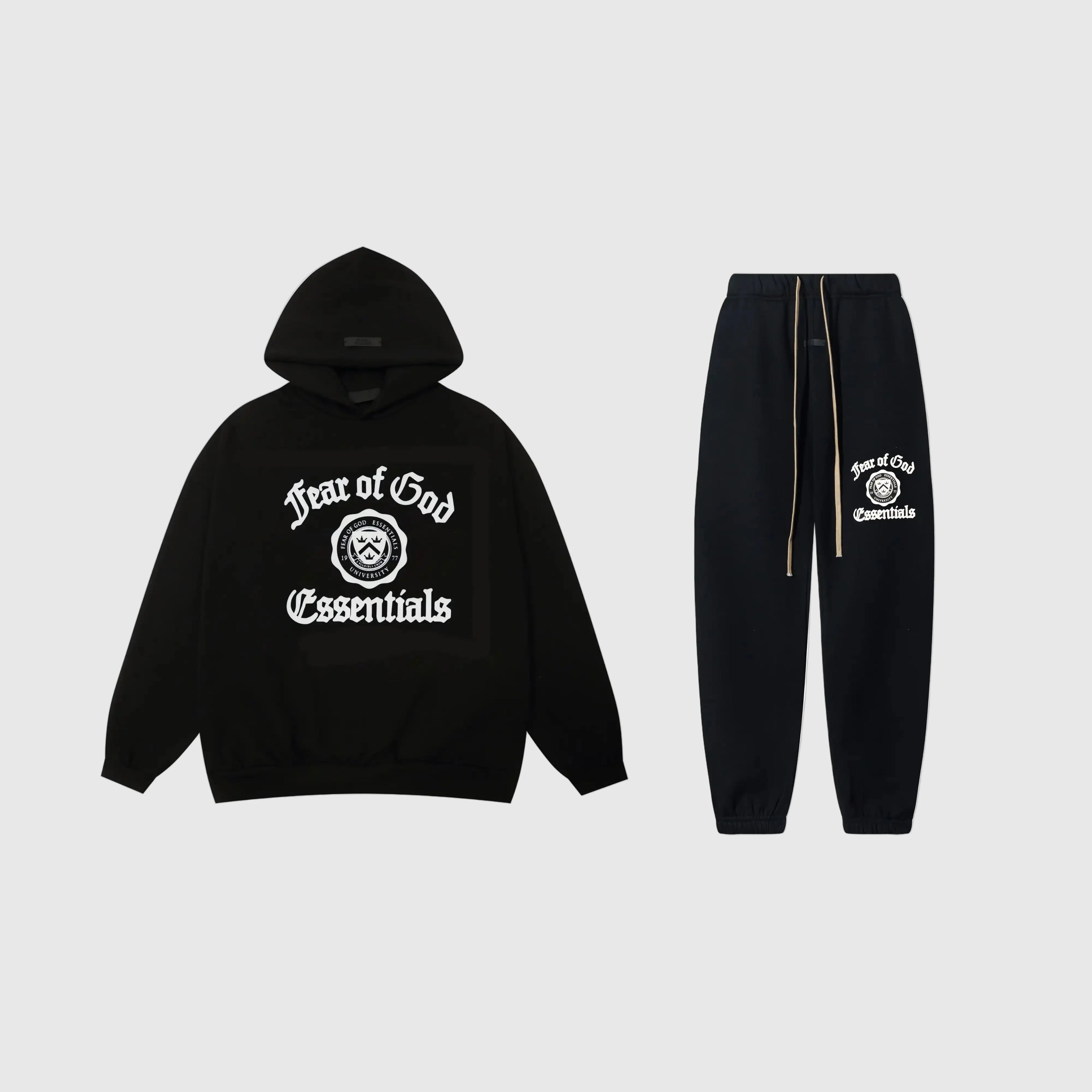 Essentials black casual fleece tracksuit set with relaxed fit by Fear Of God

