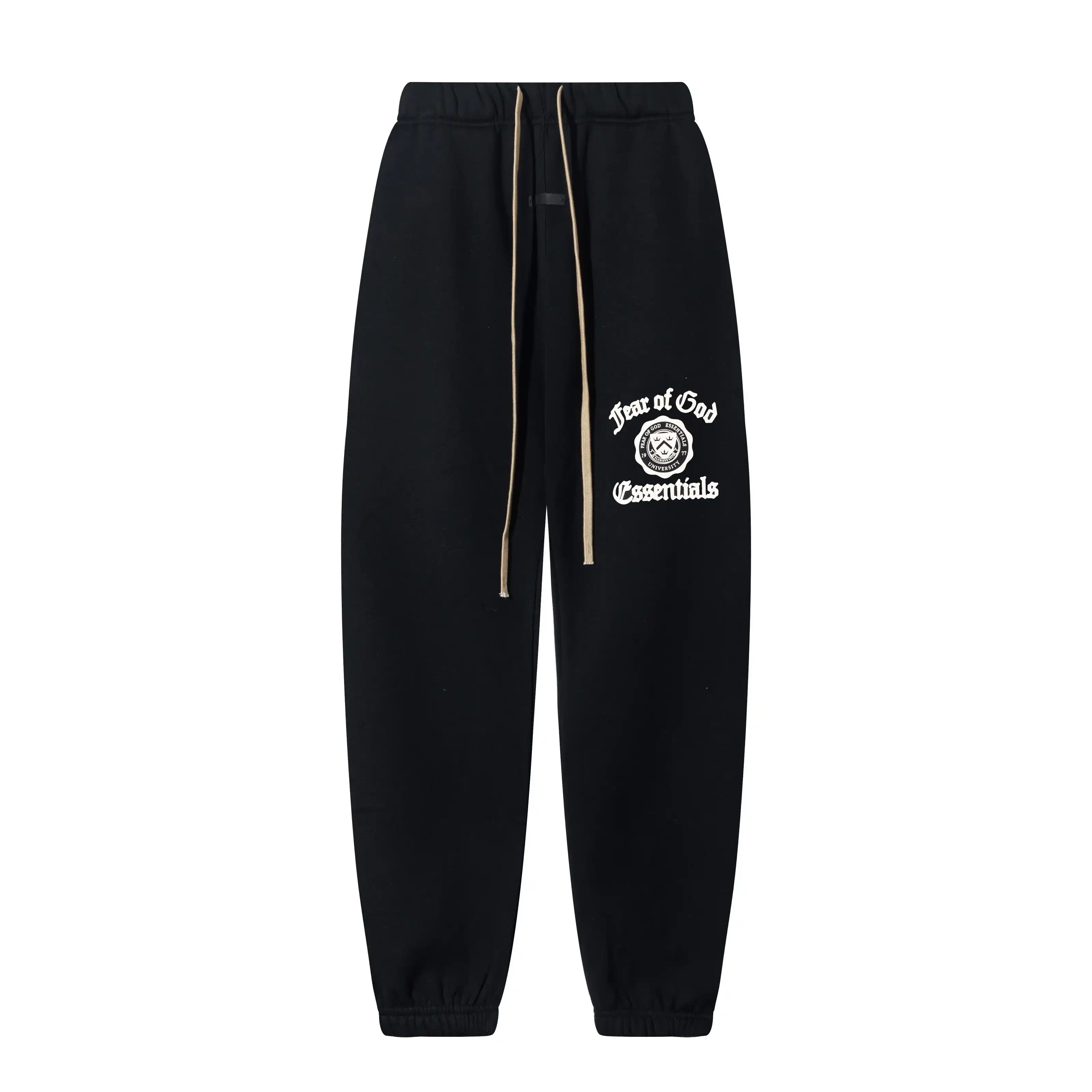 Back view of Essentials black classic fleece tracksuit set by Fear Of God