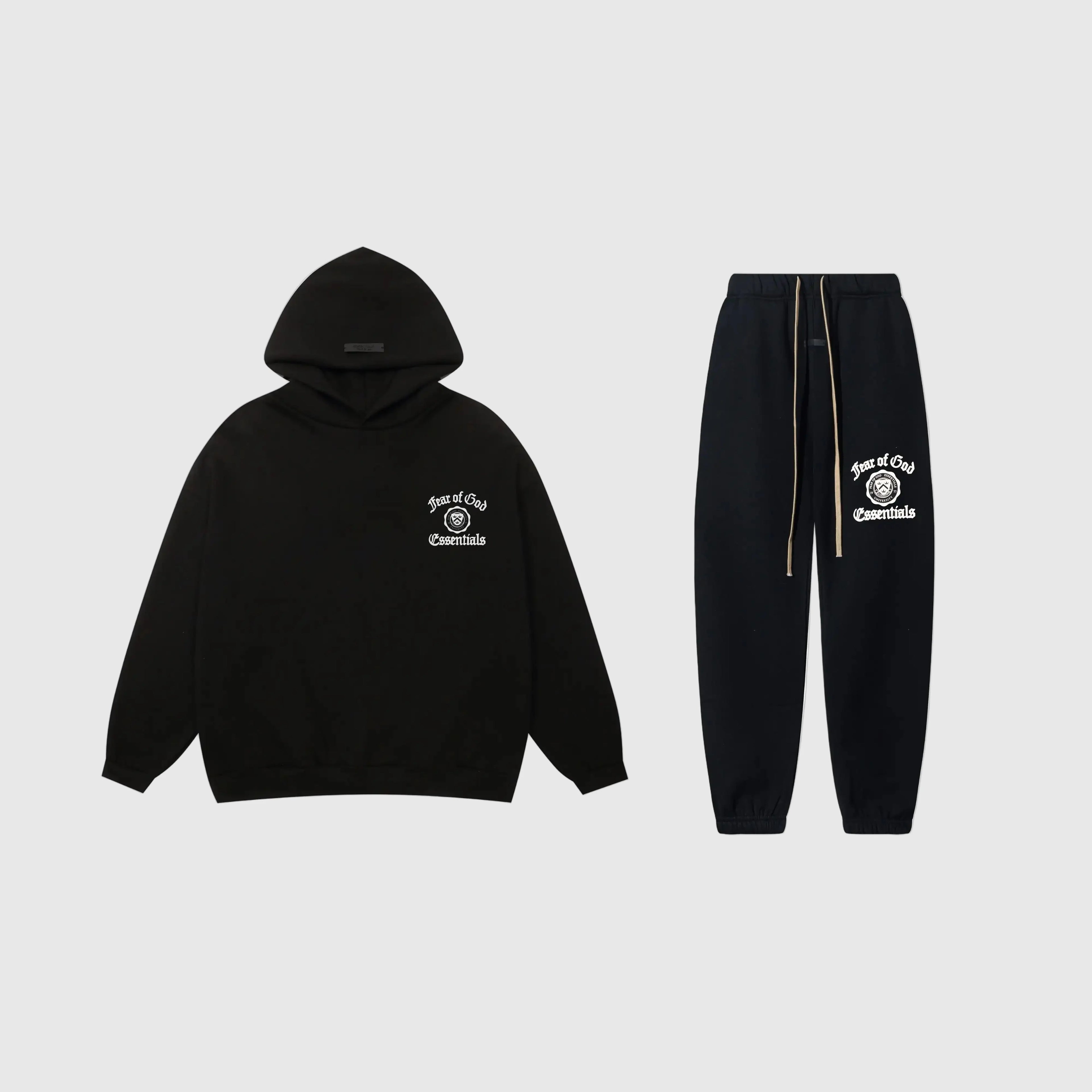 Essentials black classic fleece tracksuit set with relaxed fit by Fear Of God