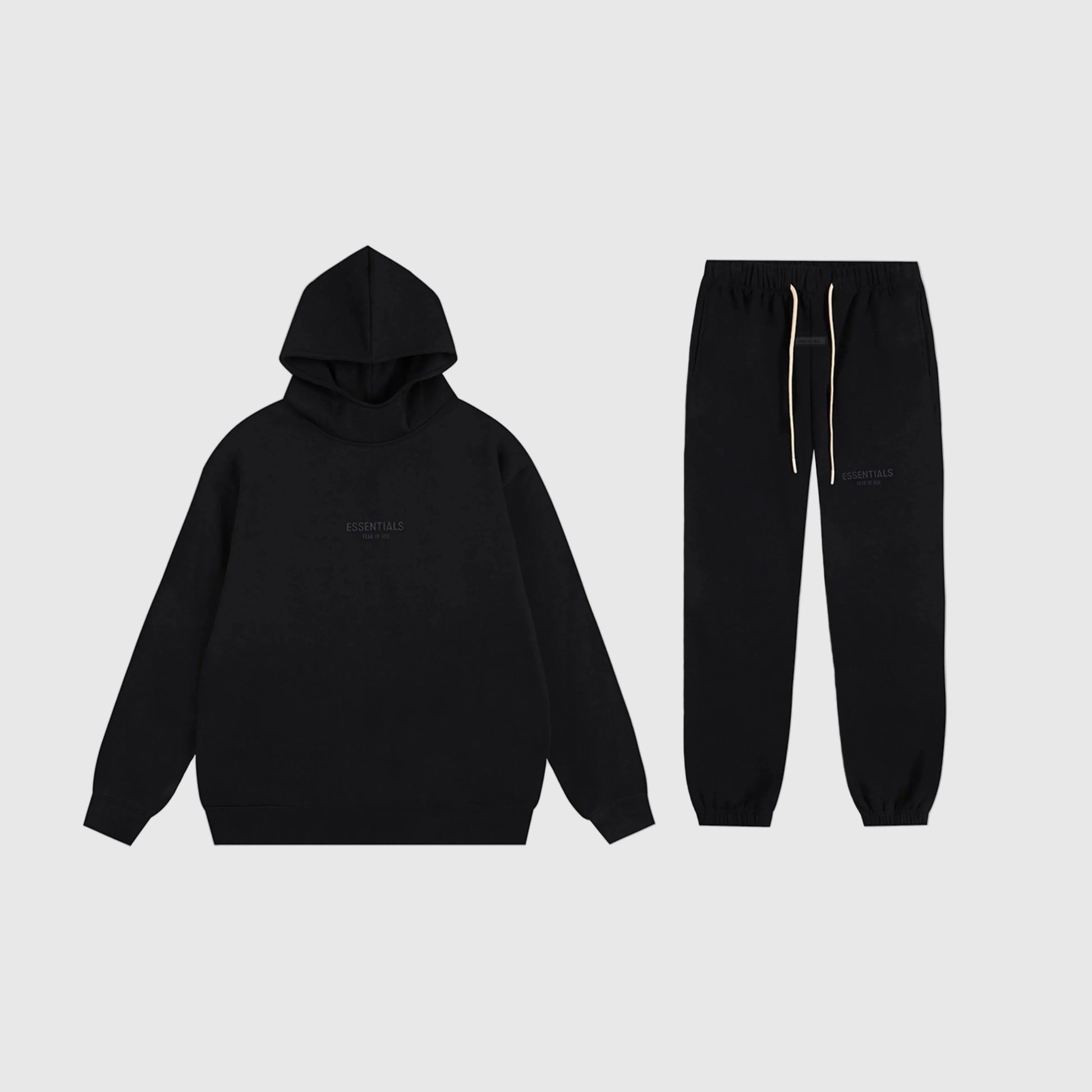 Essentials black core fleece tracksuit set with relaxed fit by Fear Of God