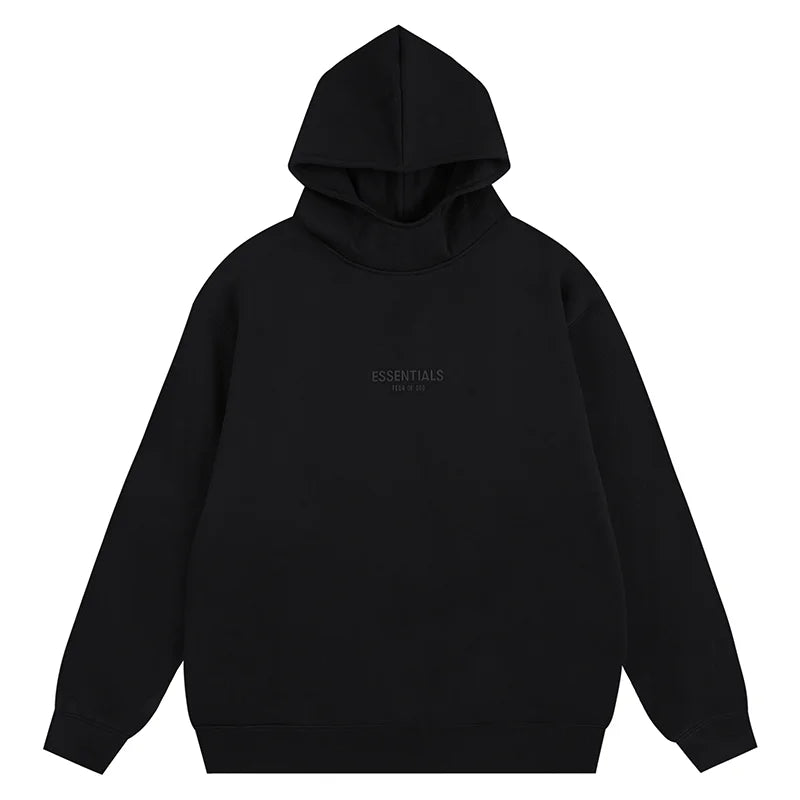 Essentials black core fleece joggers with elastic waistband comfort by Fear Of God
